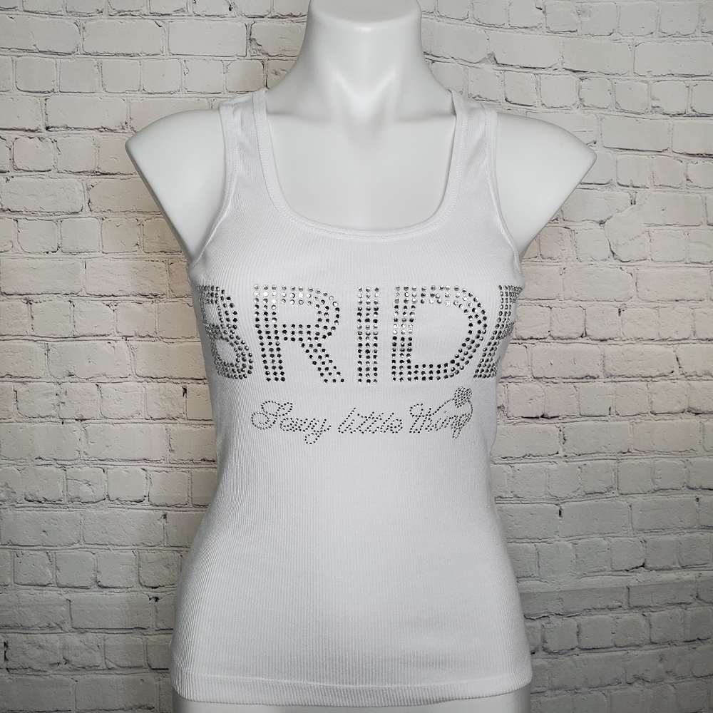 Victoria's Secret Rhinestone Bride White Ribbed Tank Top Size S - Picture 3 of 9